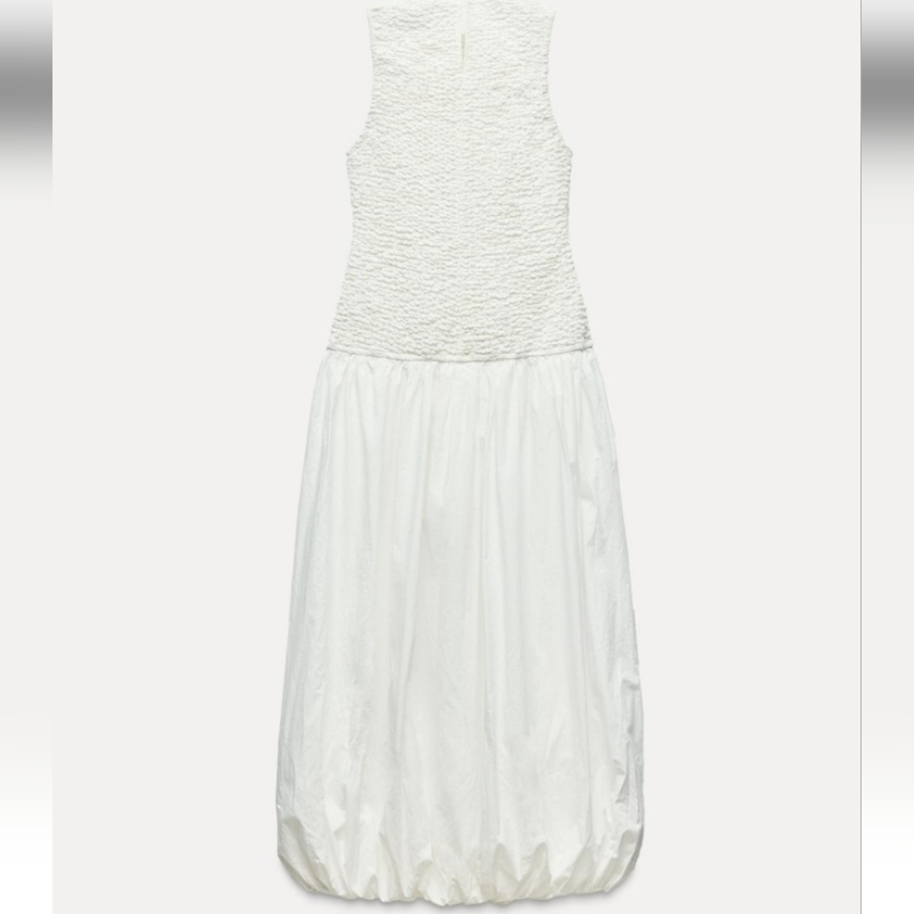 Zara White Sleeveless  Balloon Midi Dress - Picture 3 of 7